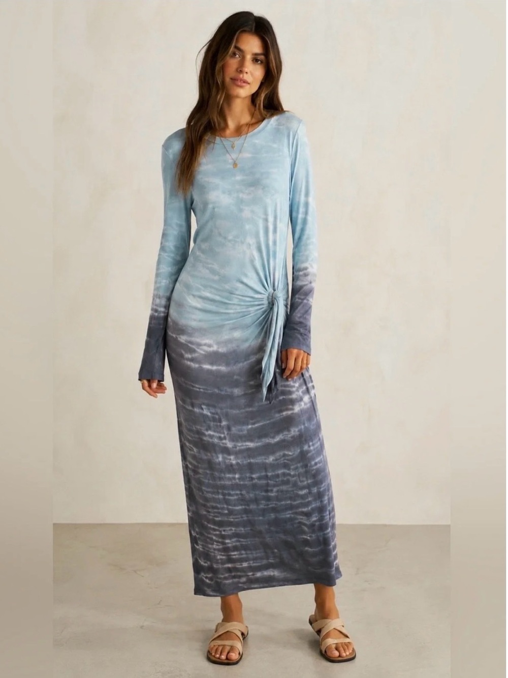 Young Fabulous & Broke Ombré Tie-Dye Long Sleeve Maxi Dress with Side Knot Size